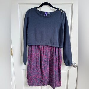 Seraphine Maternity Navy and Burgundy Patterned Dress with Button Detail